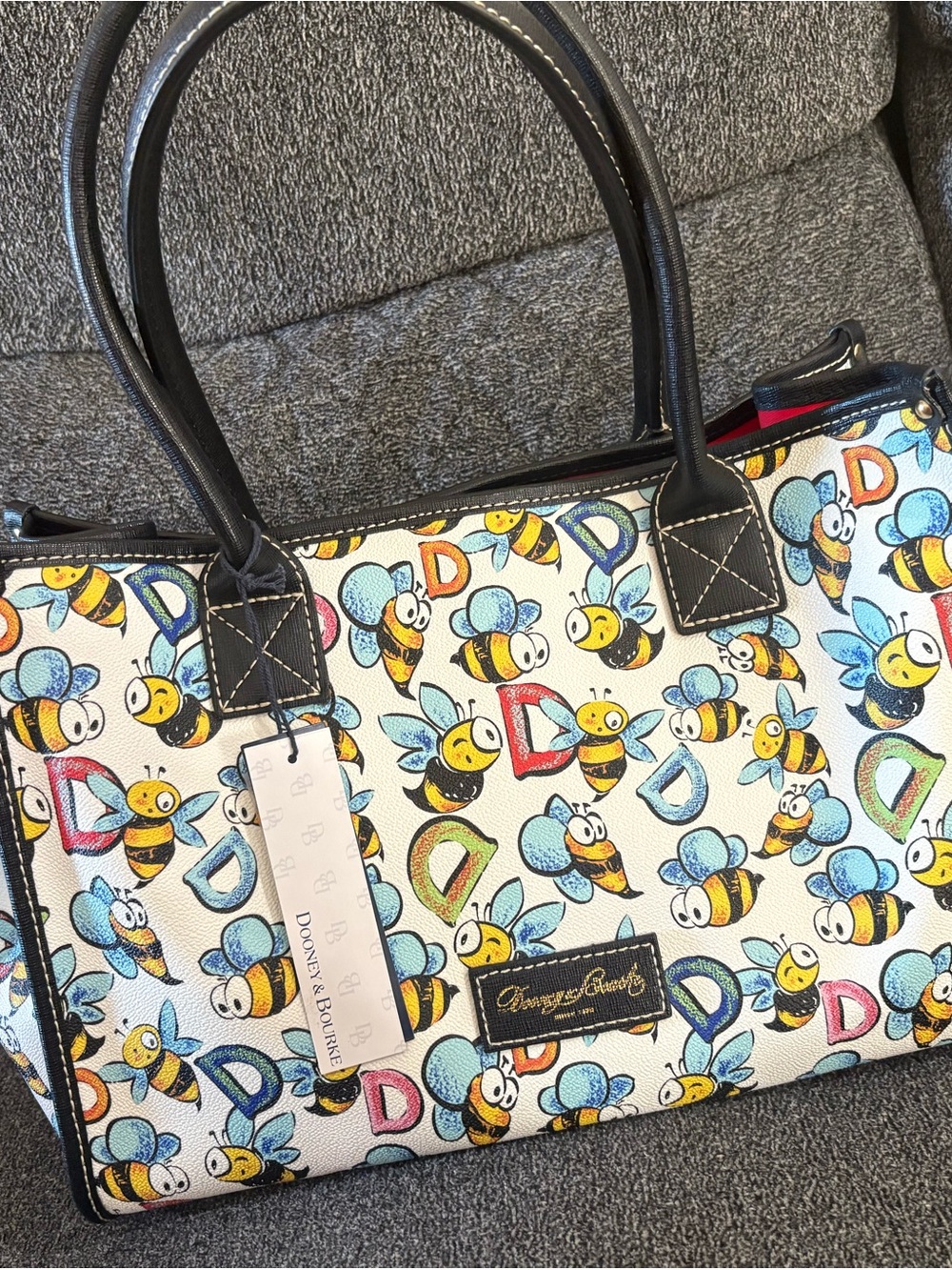 Dooney & Bourke Bee Print Tote Bag - White/Black Trim